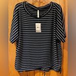 Forgotten Grace Dolman Sleeve Tie-Front Stripe Shirt Navy & White Plus Size 3X Photo 5