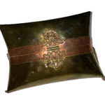 1930s Brass Pillow Purse – Velvet Trim Vintage Art Deco Evening Bag Photo 0