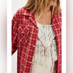 Free People NWT  Found Raw-Cut Fringe Plaid Camp Shirt - red plaid - XS Photo 4