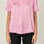 English Factory  Pink Satin Short Sleeve Button Up Shirt 2X Casual Barbiecore NWT Photo 0