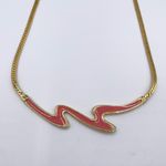 Vintage 80s 90s Zig Zag Squiggle Necklace Gold Tone Red Enamel Retro Wavy Artsy Photo 1