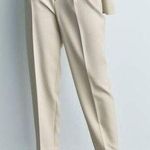 ZARA ecru high waisted belted fabric pants casual office preppy Photo 7