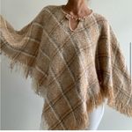 Boyne Valley Weavers Poncho Cape Sweater Ireland Made Fringed Alpaca Plaid‎ OS Tan Size undefined Photo 0