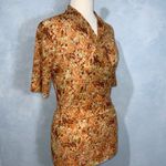 Reba  Orange Print Faux Wrap Scrunched Side Stretch Knit Short Sleeve Blouse Med Photo 7