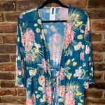 Jantzen NWOT  Teal Blue Isn't It Romantic Floral Kimono Swim Cover-Up Women Small Photo 2
