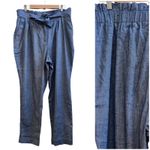 EXPRESS Chambray Front Pleated Super High Rise Ankle Tapered Pant Size Large Photo 1