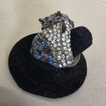 Statement Gunmetal Silver with Crystal Stones Horse Ring Blue Photo 2