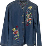 New Direction Vintage 90s Size M Floral Embroidered Denim Artsy Shacket Shirt Photo 0