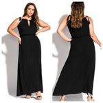 City Chic S/ 16 Black Maxi Tassel Dress High Keyhole Neck Gauze Knit Photo 1