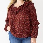 Sonoma Plus Size Goods for Life Ruffle Peasant Top, Women's, Size: 1X Dark Red Photo 2