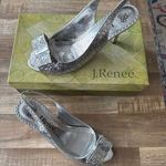Women J Renee Silver Glitter Open Toe Slingback Pumps with Bow size 9 Cinderella Photo 0