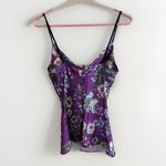 Satin Purple Floral Cowl Neck Silk Fairy Babydoll Top Romantic‎ Y2K Royal XS Photo 3