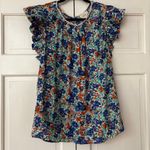 Perch Blu Pepper Size 2X Shirt Blue Ruffled Relaxed Blouse Floral Print Plus‎ Sz Photo 1