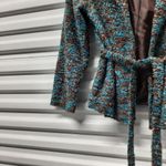 Erin London Jacket Women's Medium Brown Blue Long Sleeve Fuzzy Belted Blazer Photo 7