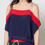 Joie  Silk Colorblock Cold Shoulder Top Blouse Navy Blue Red‎ XS Photo 0