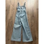 e.ssue Denim Jumpsuit Wide Leg Ruffle Strap Light Wash Small Blue Photo 2