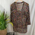 Eden & Olivia  Black Dark Floral Print 3/4 Sleeve Peasant Boho Festival Blouse S Photo 1