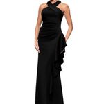 XScape Black Ruffle Crisscross Halter Scuba Crepe Gown Photo 1
