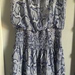 Glam Blue and White animal print romper dress! Halter style top.. Photo 0