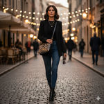 Black Woven Faux Leather Baguette with Gold Chain Photo 1