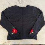 Black Poinsettia Embroidered Long Sleeve V Neck Ugly Christmas Sweater Women Size M Photo 5