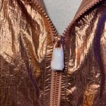 G by Guiliani Sz 14 Metallic Rose Gold Hooded Zip Windbreaker Hi Low Jacket Pink Photo 5