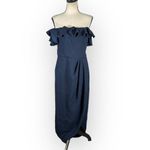 XScape  Off The Shoulder Ruffle Midi Gown Dress Women's 8 Navy Blue NWT Photo 2