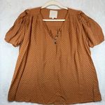 Johnny Was Archer Flare Blouse Swiss Dot Button Up Short Sleeve Top Brown Size M Photo 0