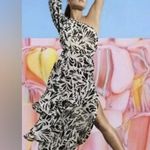 Alexis Elegant Black and White Leaf Print Dress Photo 2