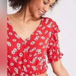 American Eagle Red Daisy Crop Top Boho Beach Peasent Y2k Retro Preppy Casual M Photo 0