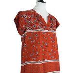 Liz Claiborne  Women’s Blouse V-neck Short Sleeves Orange White Floral Size Large Photo 1