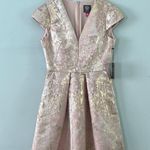 Vince Camuto NWT Blush Pink Metallic Jacquard Satin Split Neck Fit & Flare Dress Photo 2