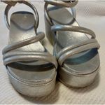 J/SLIDES Womens Quilt Ankle Strap Platform Leather Sandals Silver 6 Photo 2