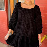 Simply Southern  Black Textured Long Sleeve Tiered Mini Dress Size Small NWT Photo 0