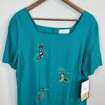 Country Concepts Dress Large Teal Green Linen Cotton Midi Shift Lighthouse New Photo 1