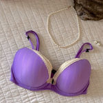 Betsey Johnson Betsy Johnson, purple cream, lace, trim, bow, cute bra, coquette Y2K 32D Photo 0