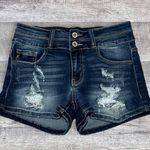 Kancan Distressed Denim 2" Short Women 4 Mid Rise Ripped Dark Wash Boho Festival Blue Size 26 Photo 0