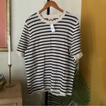 J.Crew  Striped Short-sleeve Pointelle Sweater Preppy Crochet Blue Ivory NWT XXL Photo 1