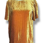 Loft Velvet Top Gold Short Sleeve Tie Back Blouse Flutter Sleeves Small Holiday Photo 0