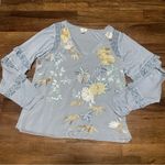 Anthropologie NWOT  Tiny Frances Ruffle Sleeve Floral Embroidered Blouse Small Photo 3