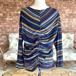 Ariella  Sweater Striped Ruched Drawstring Back Knit Top S Long Sleeve Crew Neck Photo 7