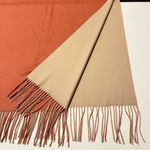 None Minimalist two-tone faux cashmere scarf/wrap with fringed edges, cream/orange Photo 0