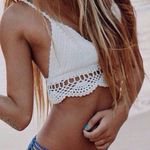 White Halter Style Softly Padded Crochet Bikini Top size large Photo 1