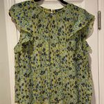 RD & Koko Yellow Blue Floral Pleated Ruffle Sleeve Semi Sheer Size M Size M Photo 0