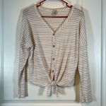 Paper Crane  Stripe Gray Pink Tie Front Knit Button Down Top Size Large EUC #0551 Photo 1