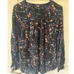 Lucky Brand  sz S Womens Black Floral Rutched Long Sleeve VNeck Top Boho Casual Photo 2