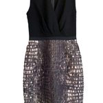 Giambattista Valli Black Surplice Crocodile Print Sleeveless Shift Dress Photo 10