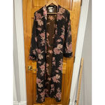 Vintage California Dynasty 2 Piece Floral Feminine Slip and Robe Set Size Small Black Photo 6