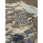 T Shirt Women Lg Green Military Short Sleeve Stripped Sleeve Leopard Pocket Photo 1