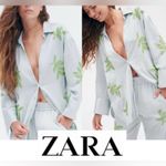 ZARA  Women’s‎ Sz S Pale Blue Embroidered/Beaded Leaf Blouse Photo 1